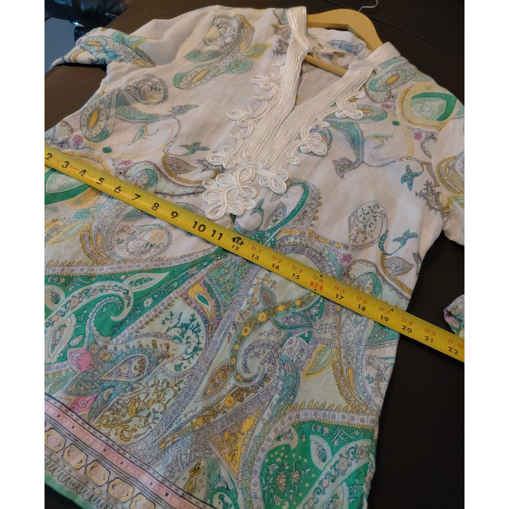 Charter Club Luxury Womens M Tunic Top 100% Linen Paisley Embellished Resort - Picture 12 of 14